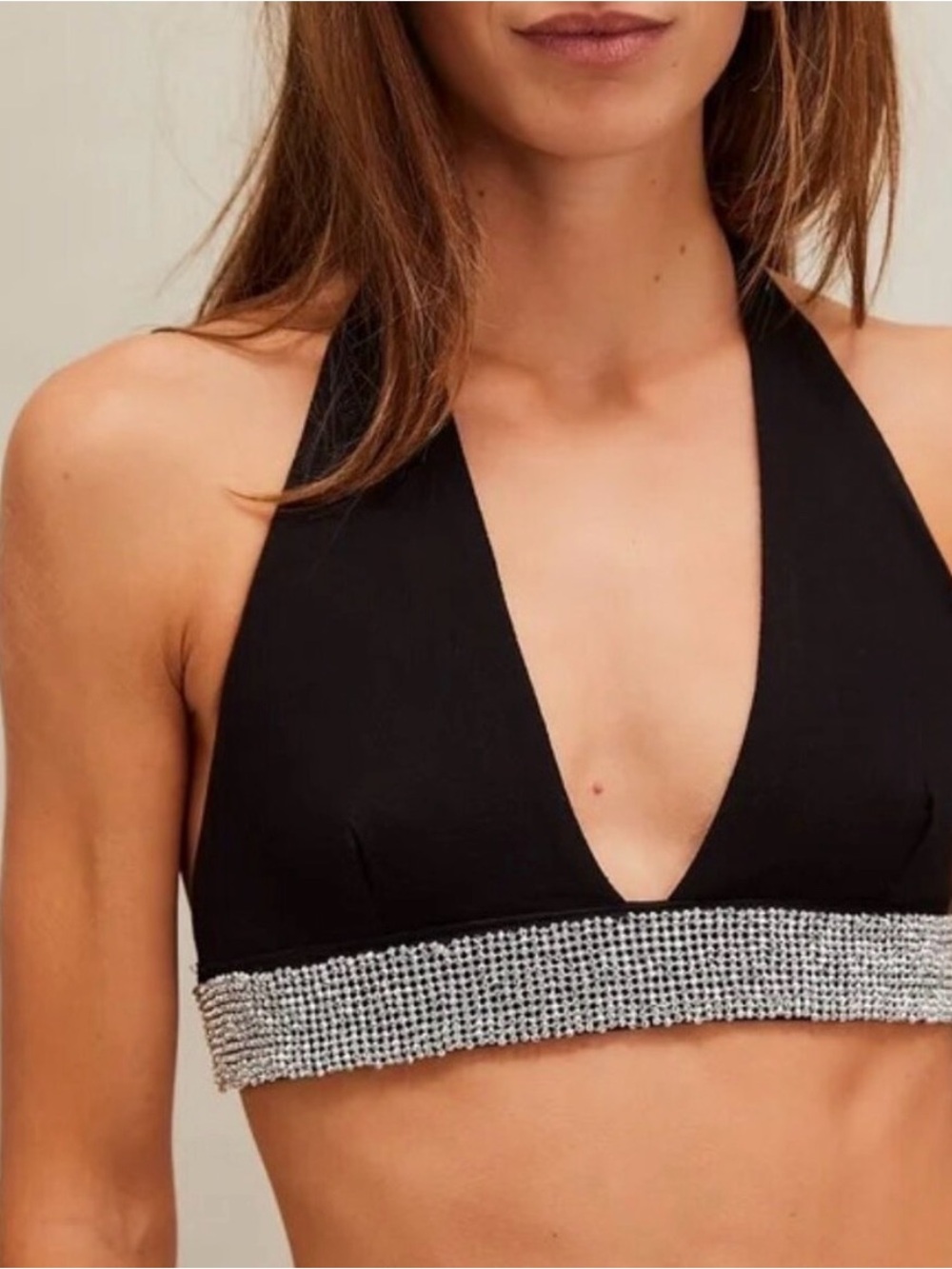 Free People Intimately “Of The Moment” Black Rhinestone Banded Bralette Sz XL
